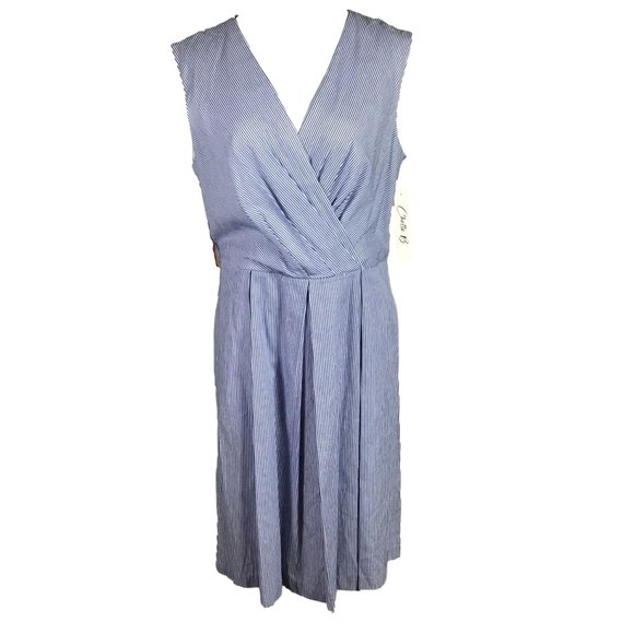 Chetta B Dresses & Skirts - Chetta B Dress Size 16 Blue White Stripe V-Neck
